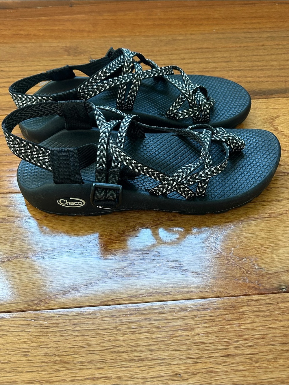 Chaco Women's Black and White Patterned Webbing Sandals